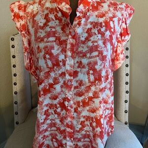 Red and White Button-Up Blouse